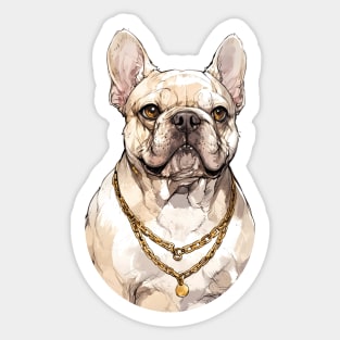 Merle Cream color with gold chain French Bulldog Sticker